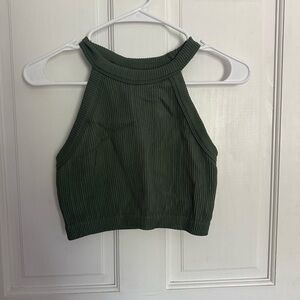 Aerie Ribbed Halter Crop Top - Dark Green
